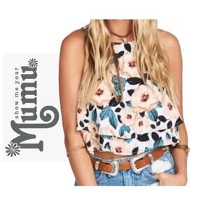 Show me Your Mumu Cropped Top Layered Peach Floral Sz S Preppy Chic aesthetic
